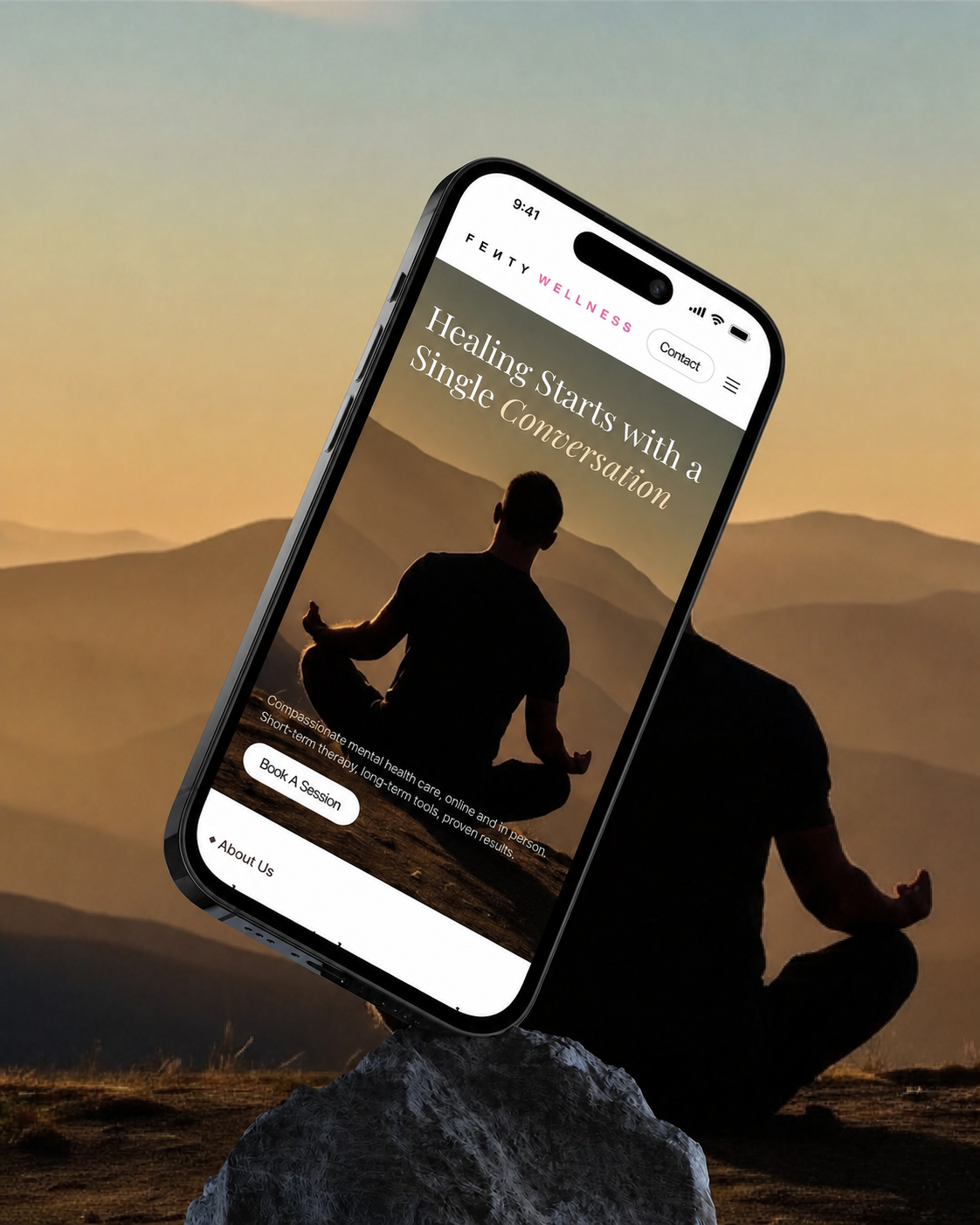 Fenty Wellness mental health therapy phone interface visual