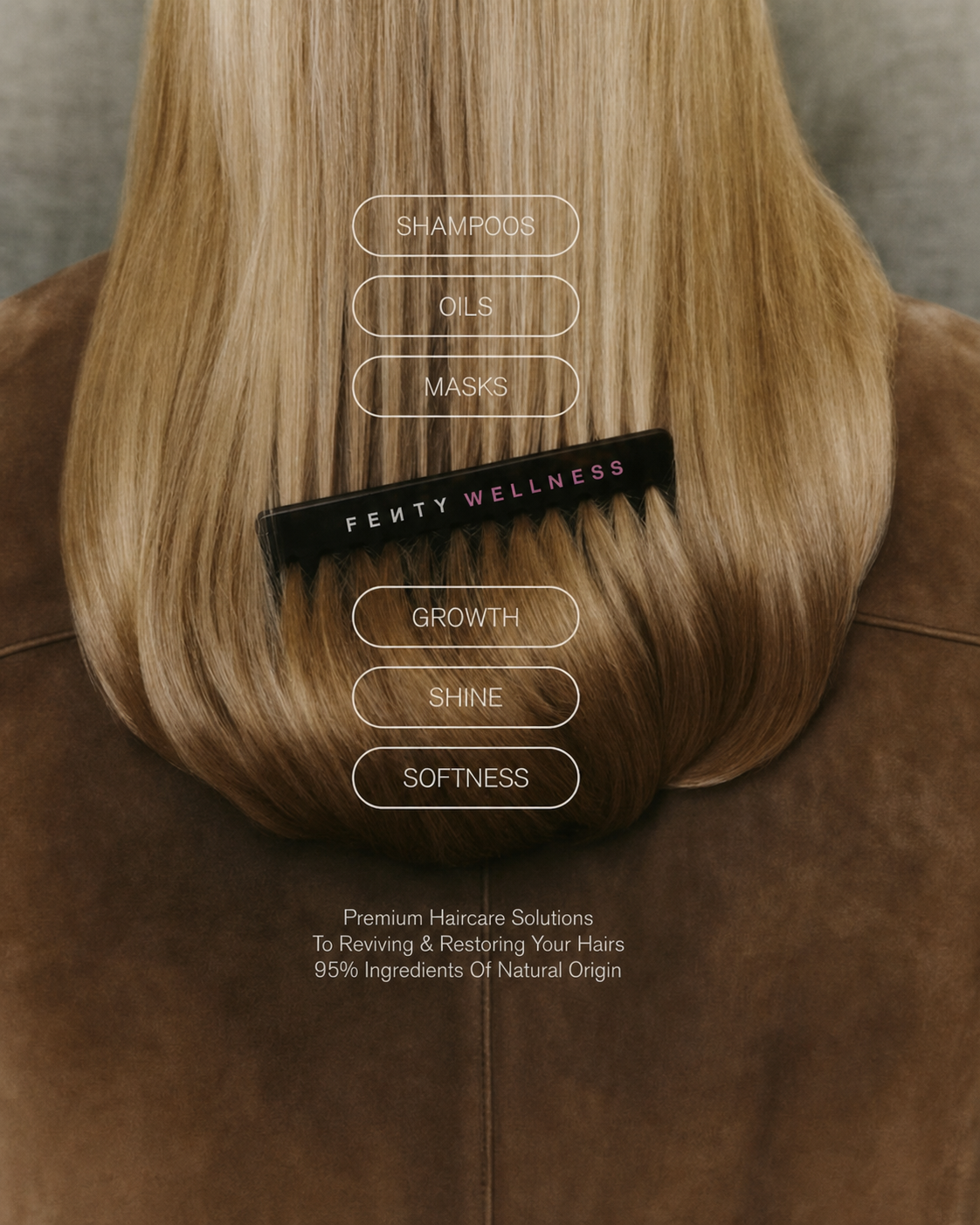 Fenty Wellness haircare comb and treatment menu visual